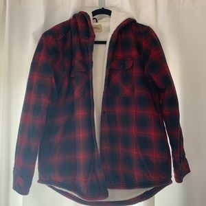 Cozy warm flannel print button up sweater.